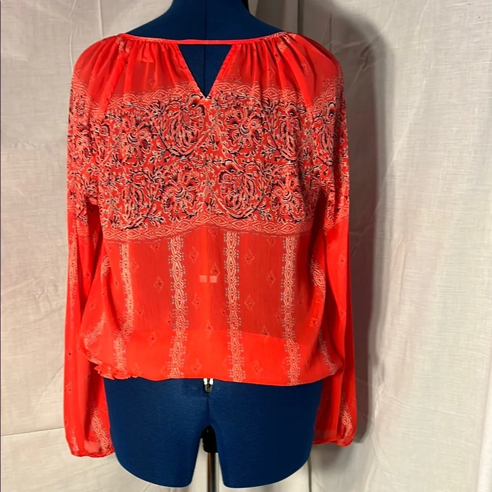 Orange Long Sleeve Tie Front Blouse - Picture 4 of 8